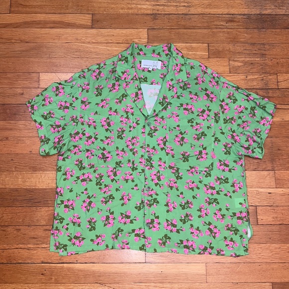 Natasha Zinko Floral Button Down Shirt in Lime Green, size Medium/4 - Picture 2 of 14